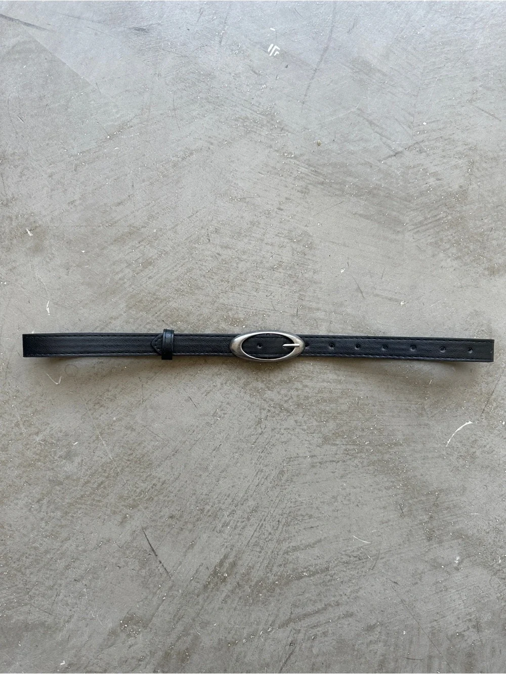 Classic Black Leather Belt with Oval Silver Buckle